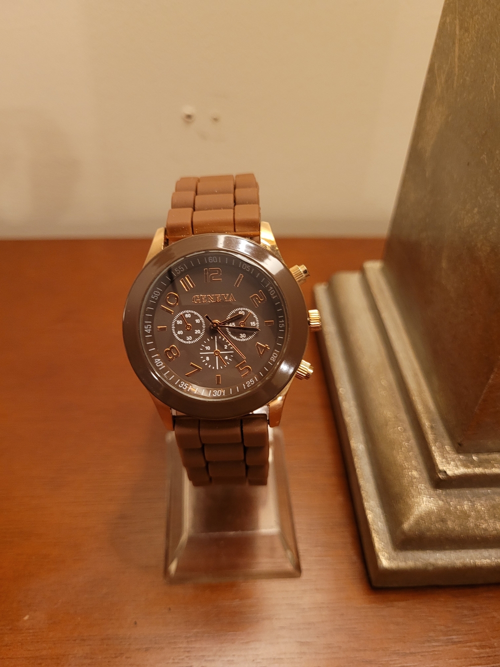 Brand New Brown and Rose Gold Geneva Women's Silicone Watch